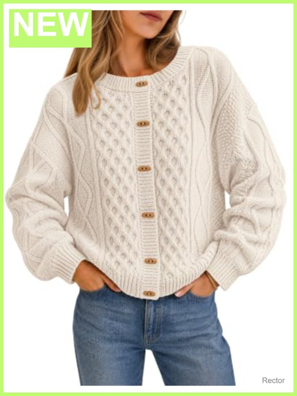 Chunky Cable Knit Button Up Cardigan Sweater Loose Fit Fall Winter Women's